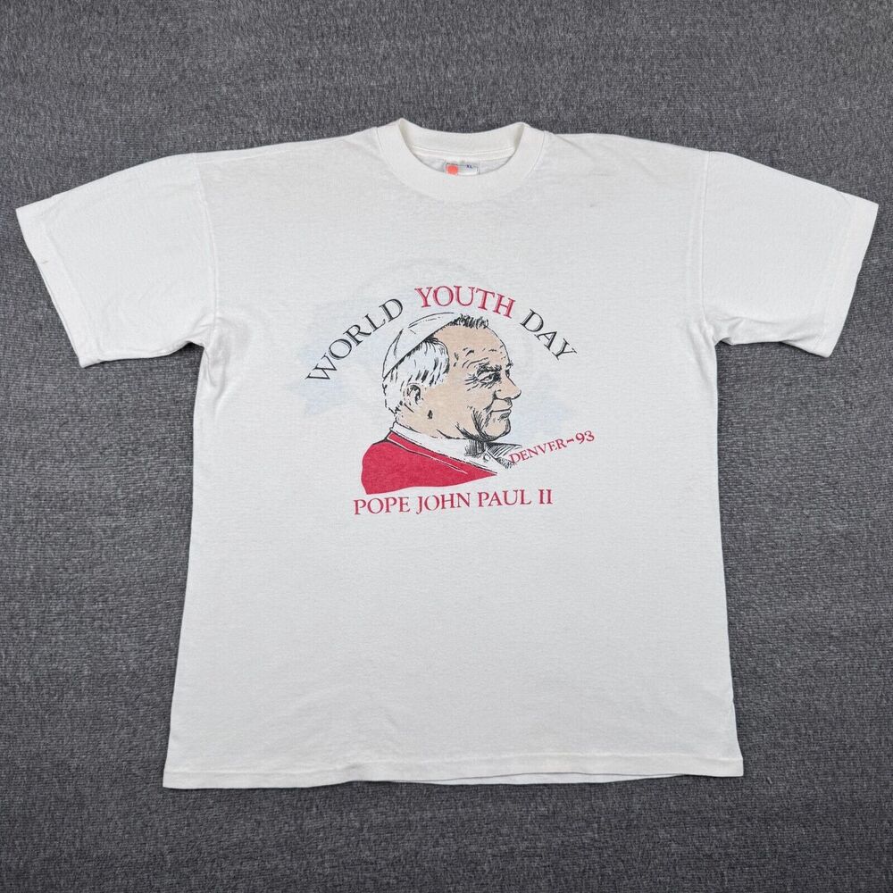 Vintage Pope John Paul II T-Shirt Men's XL‎ White Catholic Church Colorado Jesus